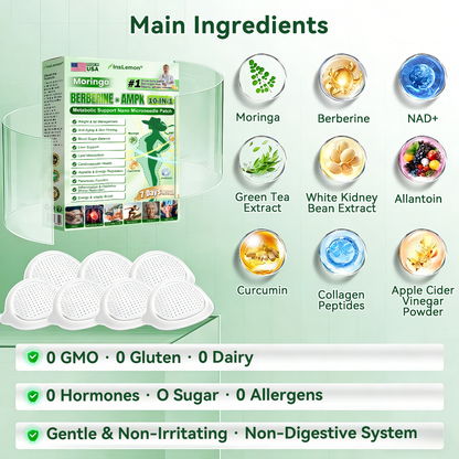 FDA Registered & GMP Certified InsLemon® Moringa × Berberine × AMPK 10-in-1 Metabolic Support Nano Microneedle Patch  (Just once a day, visible changes in 7 days)