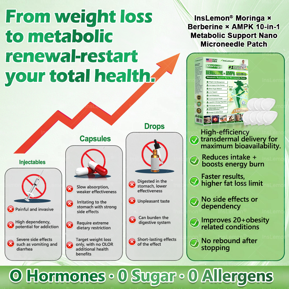 FDA Registered & GMP Certified InsLemon® Moringa × Berberine × AMPK 10-in-1 Metabolic Support Nano Microneedle Patch  (Just once a day, visible changes in 7 days)