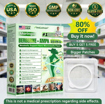 FDA Registered & GMP Certified InsLemon® Moringa × Berberine × AMPK 10-in-1 Metabolic Support Nano Microneedle Patch  (Just once a day, visible changes in 7 days)
